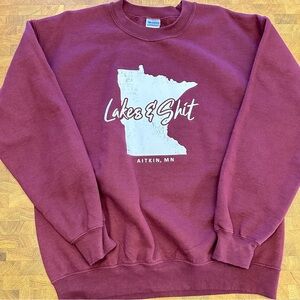 Gildan Maroon Graphic Crewneck Sweater- Lakes & Shit Size Medium